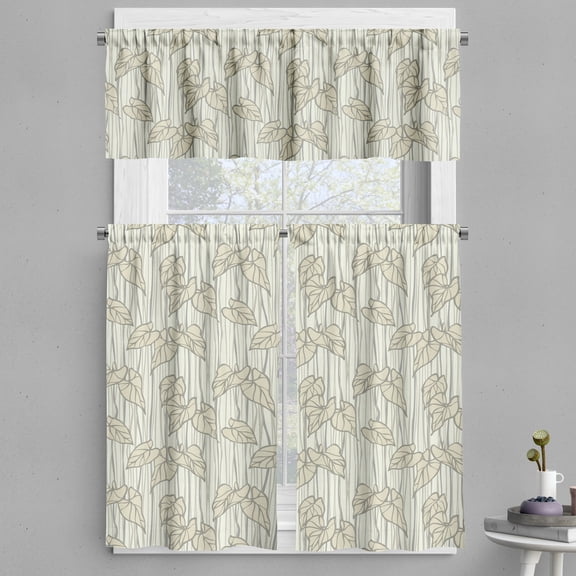 Ambesonne Leaves Valance & Curtain, Curled Leaf Pattern Nature, 55"x30", Pale Taupe Grey Eggshell