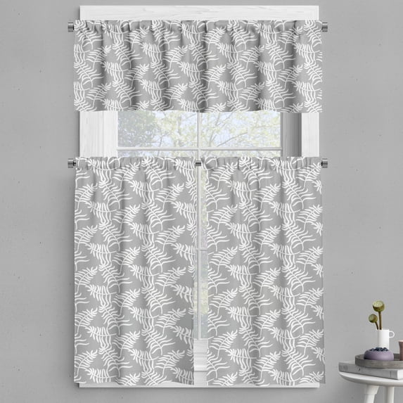 Ambesonne Leaves Valance & Curtain, Exotic Jungle Flora, 55"x24", Pale Grey White