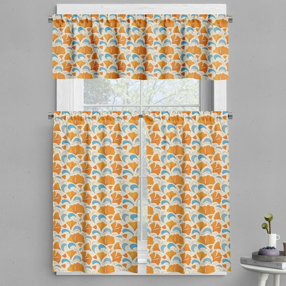 Ambesonne Leaves Valance & Curtain, Modern Floral Design, 55"x24", Orange Blue and Beige