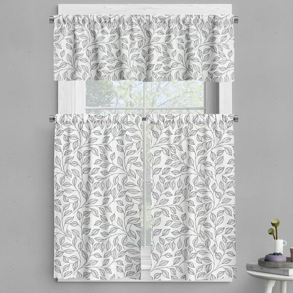 Ambesonne Leaves Valance & Curtain, Monochrome Floral Rustic, 55"x45", Black White