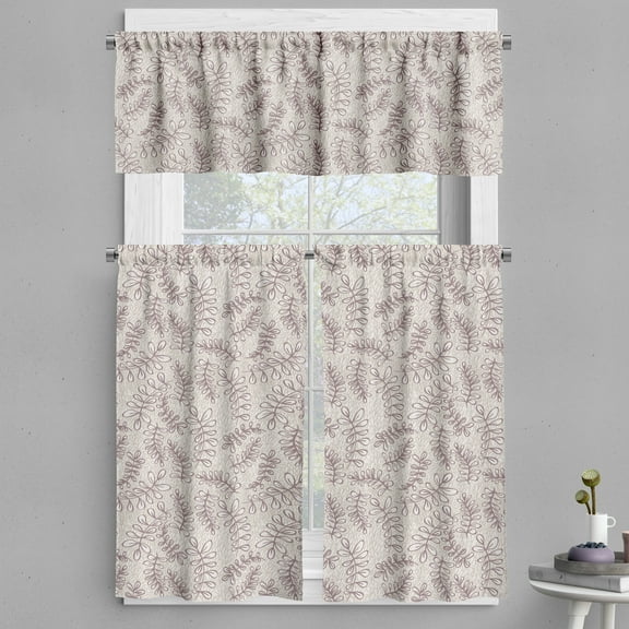 Ambesonne Leaves Valance & Curtain, Sketch Style Foliage, 55"x30", Taupe Beige