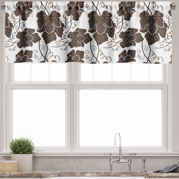 Ambesonne Leaves Valance Pack of 2, Detailed Leaves Curl Stalk, 54"X18", Brown and White