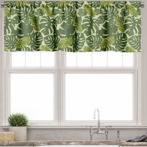 Ambesonne Leaves Valance Pack of 2, Exotic Forest Monstera Leaf, 54"X18", Pastel Green Multicolor