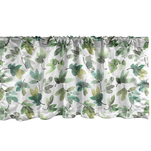 Ambesonne Leaves Valance Pack of 2, Retro Leaf Watercolor Print, 54"X12", Sea Green and Pistachio Green