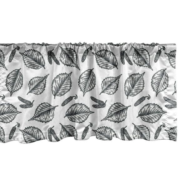 Ambesonne Leaves Window Valance, Birch Detail Sketch Foliage, 42" x 12", White and Charcoal Grey