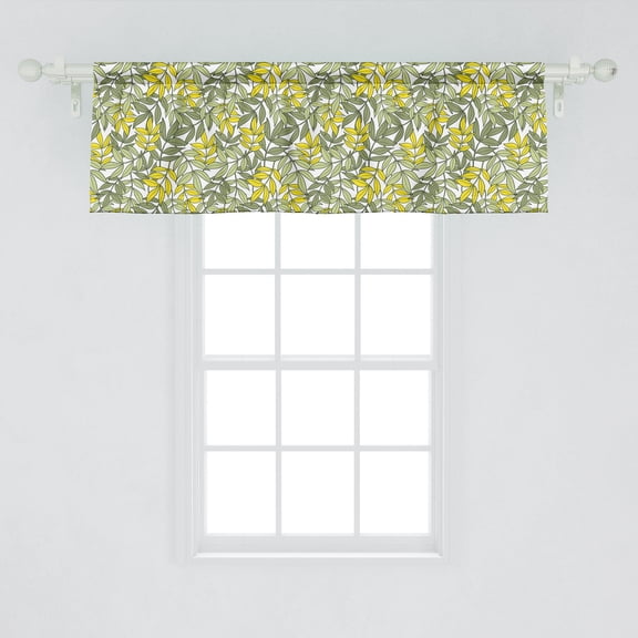 Ambesonne Leaves Window Valance, Continuous Botanical Pattern of Leafy Branches, Curtain Valance for Kitchen Bedroom Decor with Rod Pocket, 54" X 18", Reseda Green White