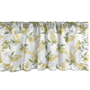 Ambesonne Leaves Window Valance, Floating Autumn Botany Grunge Silhouette of Maple Leaf, Curtain Valance for Kitchen Bedroom Decor with Rod Pocket, 54" X 12", Mustard Olive Green
