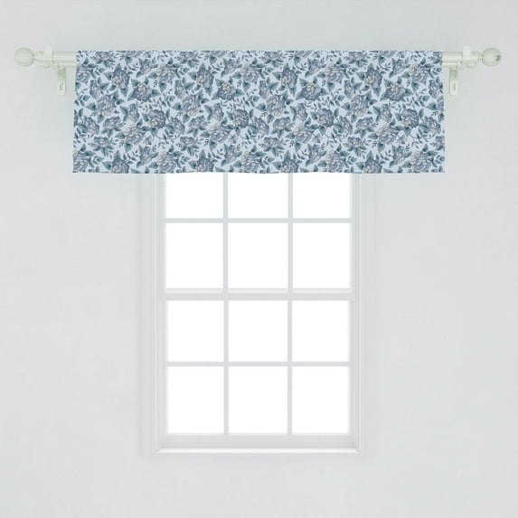 Ambesonne Leaves Window Valance, Flowers in Blossom, 54" X 18", Slate Blue and Pale Blue