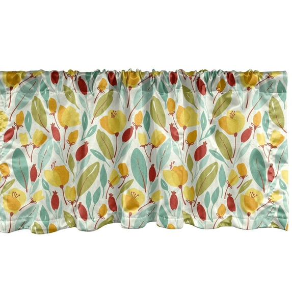Ambesonne Leaves Window Valance, Foliage of Fall Season Cartoonish Garden Art Inspirations Romantic Vintage Motifs, Curtain Valance for Kitchen Bedroom Decor with Rod Pocket, 54" X 12", Multicolor