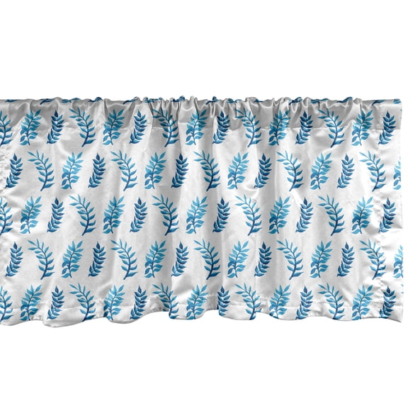 Ambesonne Leaves Window Valance, Foliage in Monochrome Watercolor Spring Season Elements Hand Drawn, Curtain Valance for Kitchen Bedroom Decor with Rod Pocket, 54" X 18", Cobalt Blue White