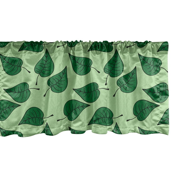 Ambesonne Leaves Window Valance, Foliage Pattern Doodle Style Illustration Composition of Nature, Curtain Valance for Kitchen Bedroom Decor with Rod Pocket, 54" X 12", Pale Green Fern Green