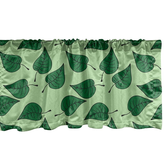 Ambesonne Leaves Window Valance, Foliage Pattern Doodle Style Illustration Composition of Nature, Curtain Valance for Kitchen Bedroom Decor with Rod Pocket, 54" X 18", Pale Green Fern Green