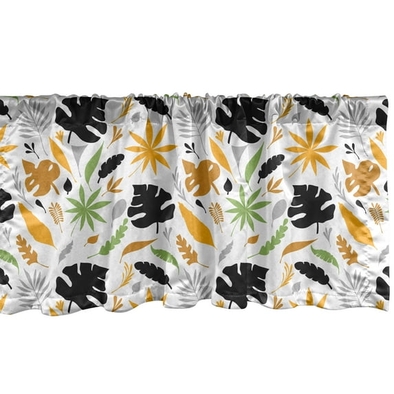 Ambesonne Leaves Window Valance, Hand-Drawn Silhouettes of Tropical Foliage Botany Ecology Themes with Modern Design, Curtain Valance for Kitchen Bedroom Decor with Rod Pocket, 54" X 18", Multicolor