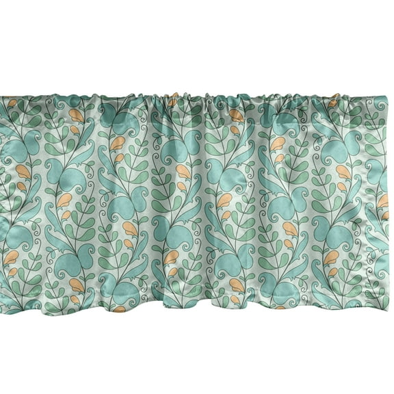 Ambesonne Leaves Window Valance, Hand-drawn Leafy Climber Pattern on Pale Green Background, Curtain Valance for Kitchen Bedroom Decor with Rod Pocket, 54" X 12", Reseda Green Pale Orange
