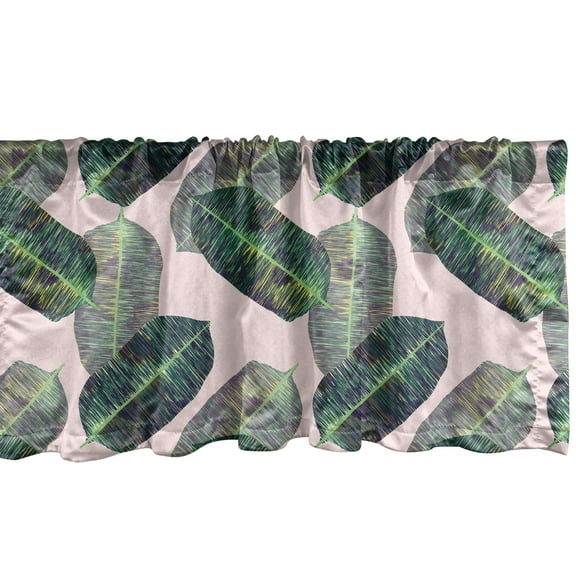 Ambesonne Leaves Window Valance, Hatched Style Leafy Motif, 54" X 18", Pale Pink Multicolor