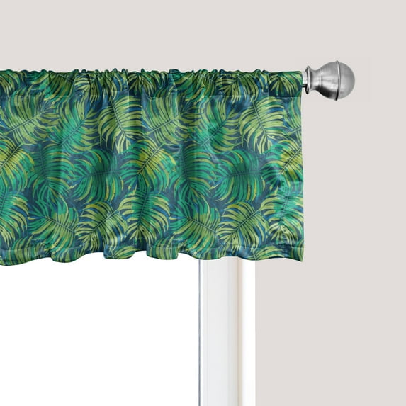 Ambesonne Leaves Window Valance, Hawaiian Tropical Foliage, 54" X 12", Green Night Blue