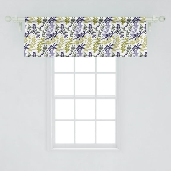 Ambesonne Leaves Window Valance, Mediterranean Culture Abstract Olive Branches Organic Agriculture Concept, Curtain Valance for Kitchen Bedroom Decor with Rod Pocket, 54" x 18"