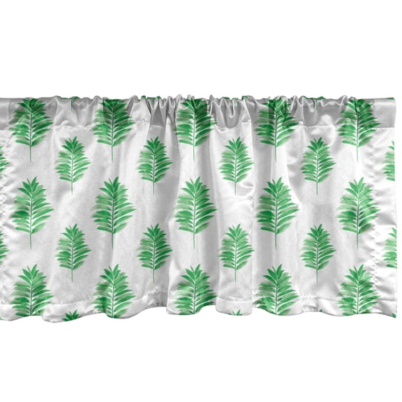 Ambesonne Leaves Window Valance, Repetitive Design Print of Big Palm Leaves in Watercolor Style, Curtain Valance for Kitchen Bedroom Decor with Rod Pocket, 54" X 12", Green Pistachio Green
