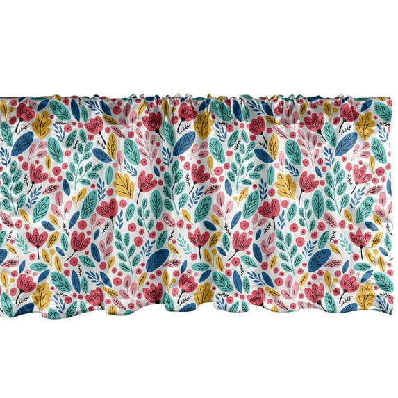 Ambesonne Leaves Window Valance, Seasonal Flower Garden, 54" X 12", Multicolor