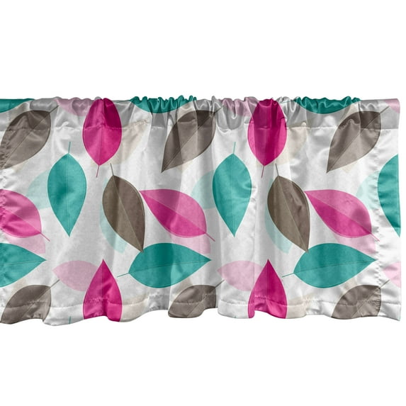 Ambesonne Leaves Window Valance, Simplistic Foliage Design with Colorful Leaves Abstract Autumn Season Elements, Curtain Valance for Kitchen Bedroom Decor with Rod Pocket, 54" X 18", Multicolor