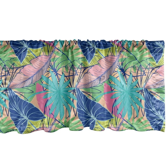 Ambesonne Leaves Window Valance, Tropical Forest Foliage Design with Hawaiian Nature Elements Banana Syngonium, Curtain Valance for Kitchen Bedroom Decor with Rod Pocket, 54" X 18", Multicolor