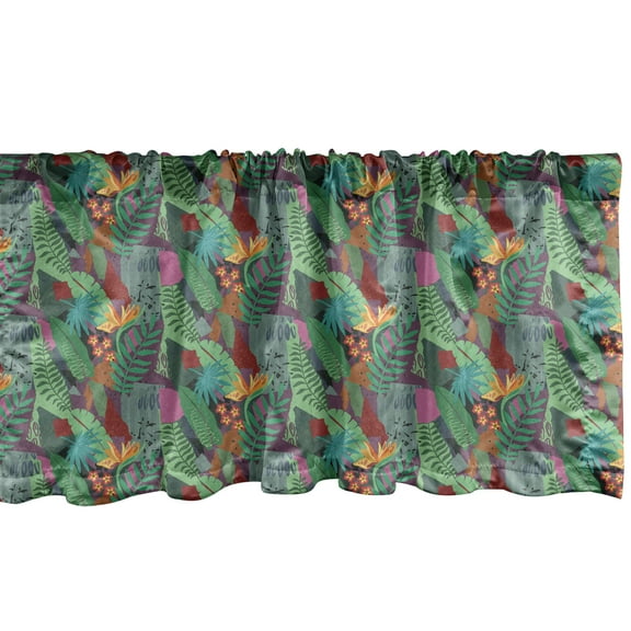 Ambesonne Leaves Window Valance, Tropical Jungle Composition, 54" X 12", Multicolor