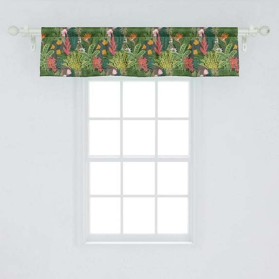 Ambesonne Leaves Window Valance, Vintage Pattern Classic Botanical Blossom Illustration with Assortment of Leaves, Curtain Valance for Kitchen Bedroom Decor with Rod Pocket, 54" X 12", Multicolor