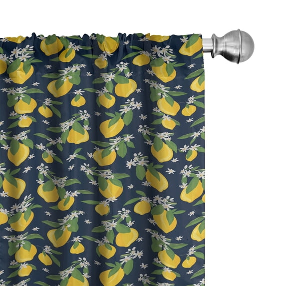 Ambesonne Lemon Window Curtains, Flowers and Citrus Fruits, Each 28" W x 63" L, Earth Yellow and Fern Green