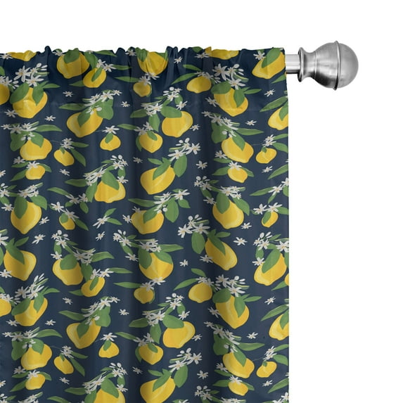 Ambesonne Lemon Window Curtains, Flowers and Citrus Fruits, Each 28" W x 84" L, Earth Yellow and Fern Green
