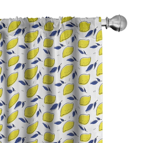 Ambesonne Lemon Window Curtains, Modern Design Citrus Pattern, Each 28" W x 63" L, Yellow Royal Blue White