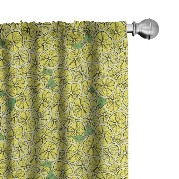 Ambesonne Lemon Curtains, Sketchy Citrus Fruits Leaves, Pair of 28"x84", Yellow Lime Green