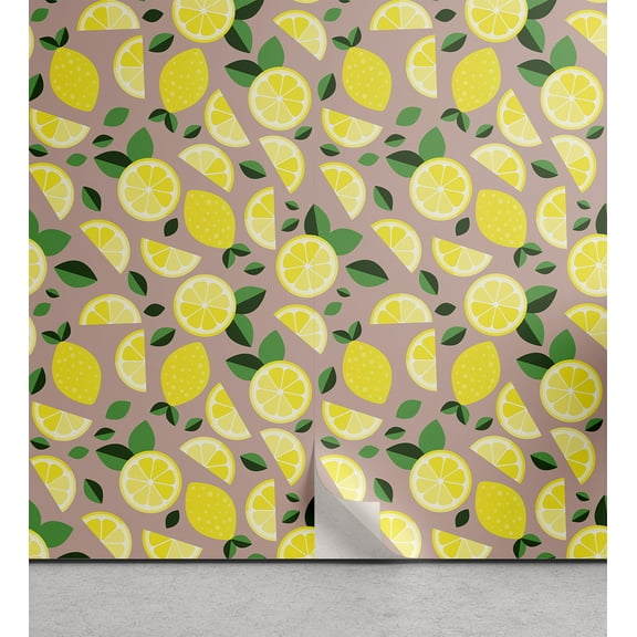Ambesonne Lemon Peel & Stick Wallpaper for Home, Vibrant Colored Sliced Fruit, 13"x72", Dried Rose Yellow