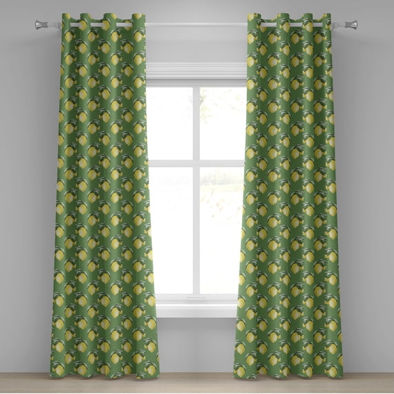 Ambesonne Lemon Print Grommet Curtain, Vintage Citrus Pattern, 50"x72", Fern Green and Yellow