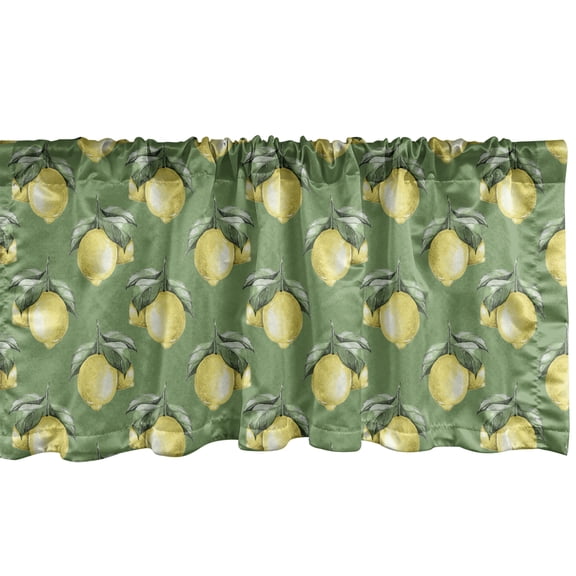 Ambesonne Lemon Print Valance Pack of 2, Vintage Citrus Pattern, 54"X12", Fern Green and Yellow