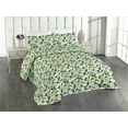 thumbnail image 1 of Ambesonne Lemon Quilted Bedspread Set 3 Pcs, Citrus Branches Tree Summer, King, Cream Teal Marigold, 1 of 4