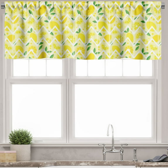 Ambesonne Lemon Valance Pack of 2, Cartoon Lemons Zigzags, 54"X12", Mustard Lime Green