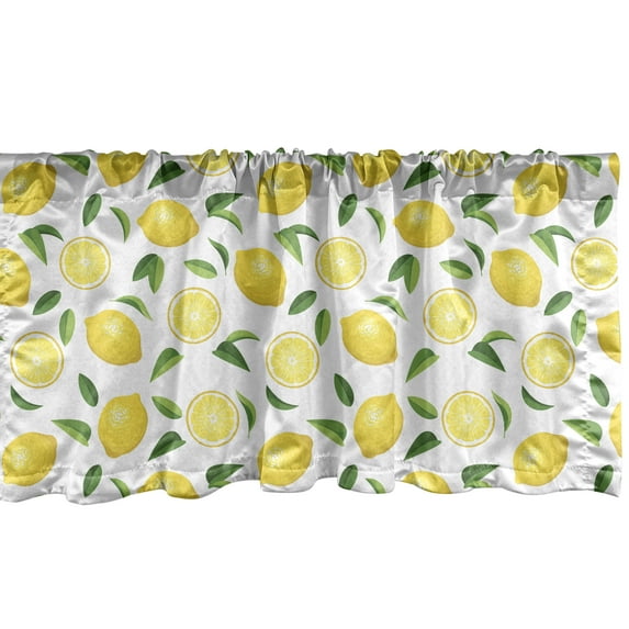 Ambesonne Lemon Valance Pack of 2, Fruit Art Lemons and Leaves, 42"X18", Yellow Fern Green