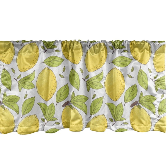 Ambesonne Lemon Valance Pack of 2, Lemonade Fruit Leaves Doodle, 42"X12", Green and Mustard