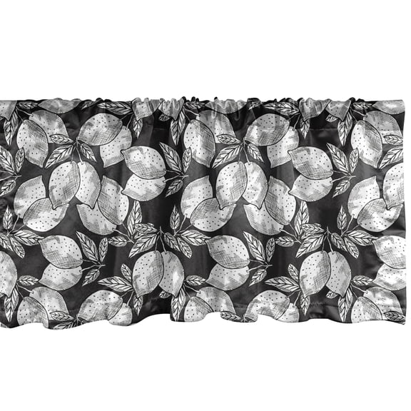 Ambesonne Lemon Window Valance, Fruit Branches with Leaves, 42" x 18", Dark Taupe Grey White