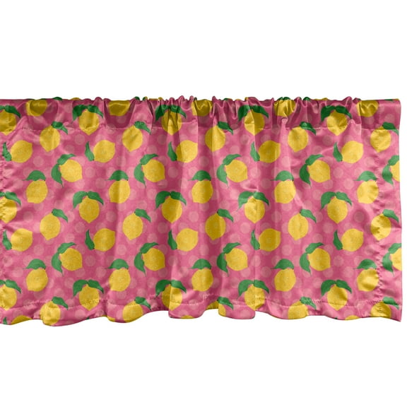 Ambesonne Lemon Window Valance, Lemons with Leaves Polka Dots, 42" x 12", Burnt Sienna Multicolor