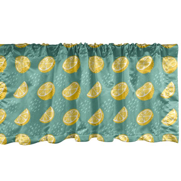 Ambesonne Lemon Window Valance, Sliced and Whole Simple Fruit, 42" x 12", Yellow Sea Green