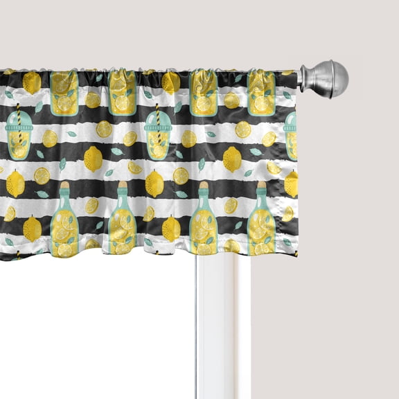 Ambesonne Lemonade Window Valance, Drink in Bottle and Cup, 42" x 12", Dark Grey White