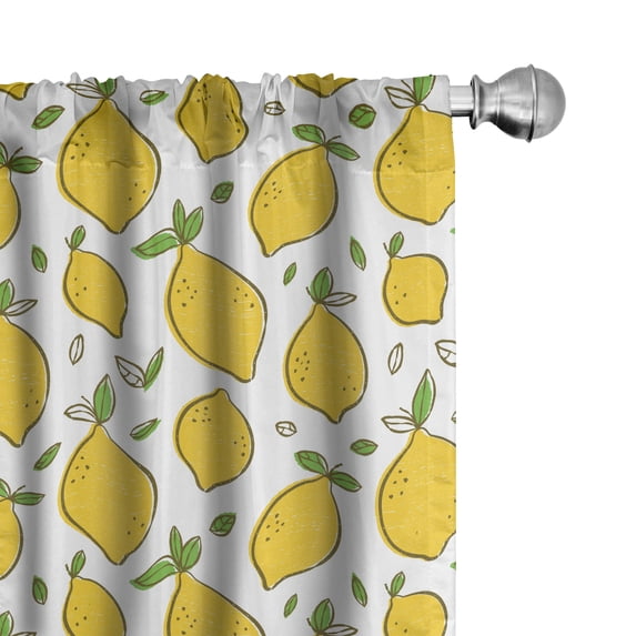 Ambesonne Lemons 4-Panel Curtains, Citrus Fruits Leaves Art, 56"x95", Lime Green Earth Yellow
