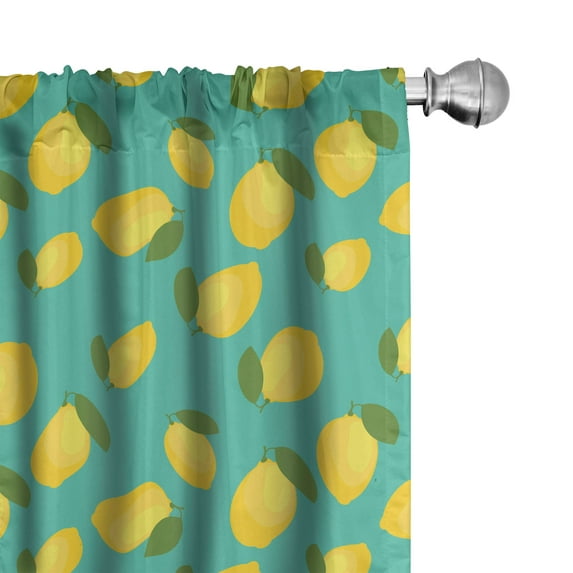 Ambesonne Lemons 4-Panel Curtains, Colorful Citrus Leaves Art, 56"x95", Turquoise Mustard