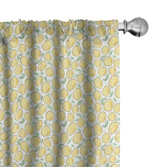 Ambesonne Lemons 4-Panel Curtains, Delicious Citrus Fruit Art, 56"x84", Pale Sage Green Mustard