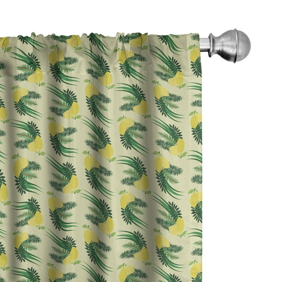 Ambesonne Lemons Curtains, Celebrating the New Season, Pair of 28"x95", Grey Yellow Forest Green