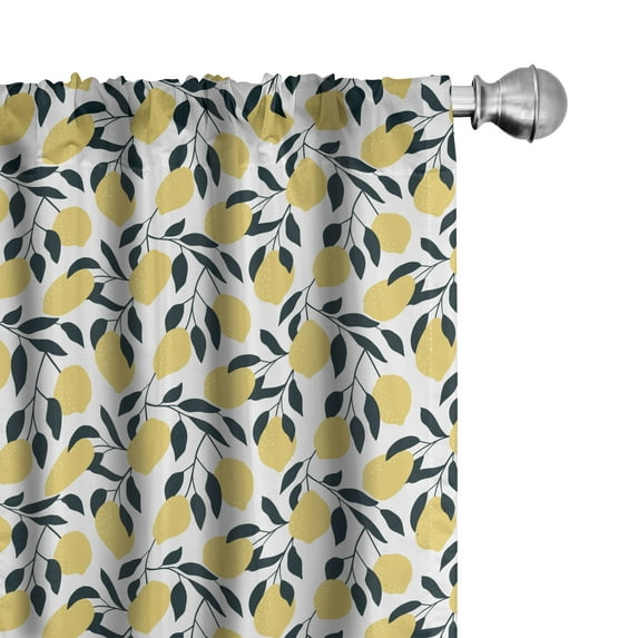 Ambesonne Lemons Curtains, Repetitive Citrus Fruits, Pair of 28"x95", Dark Petrol Blue Mustard