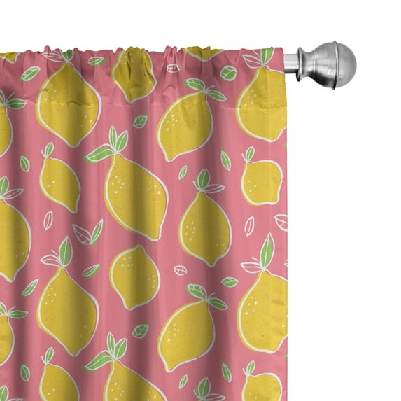 Ambesonne Lemons Curtains, Sour and Juicy Fruit, Pair of 28"x95", Earth Yellow Pastel Pink