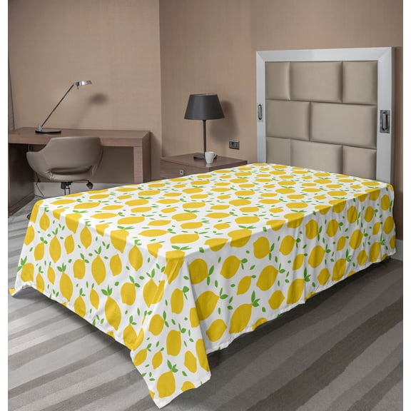Ambesonne Lemons Flat Sheet, Modern Summer Themed Tasty, Twin Size, Lime Green Earth Yellow