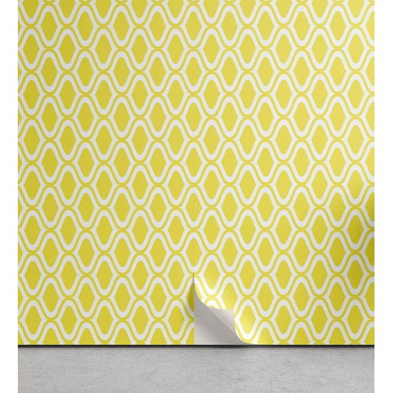 Ambesonne Lemons Peel & Stick Wallpaper for Home, Abstract Lemon Motifs Art, 13"x100", Mustard White